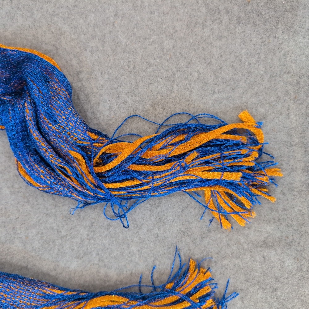 Blue Orange Striped Net Scarf Fringe Sparkle Women Auburn Tigers Colors - Picture 2 of 4